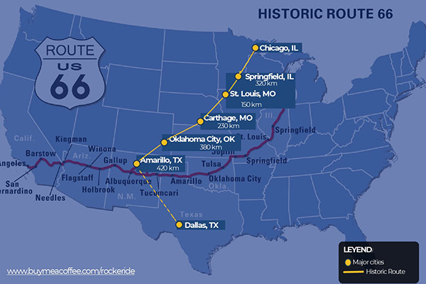 Route 66 Map from Chicago to Amarillo